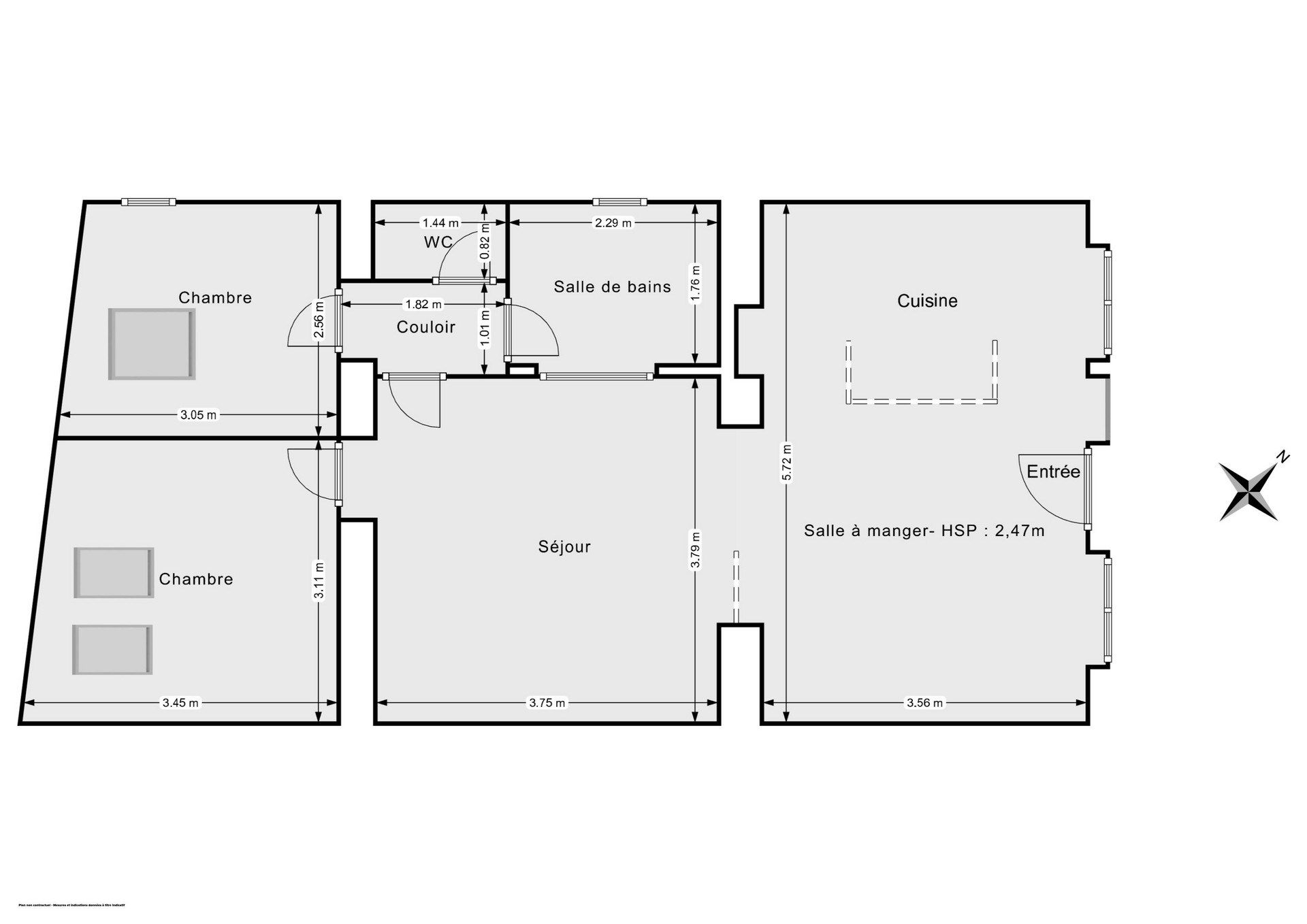 Vente Appartement 3&nbsp;Pièces 62.02&nbsp;m² Paris 18